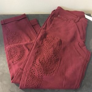 NY & Company maroon boyfriend jeans w/ embroidery